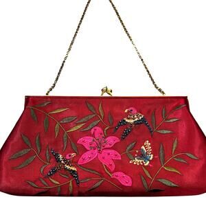Valerie Stevens red satin evening bag beaded converts 
clutch purse vintage Y2K